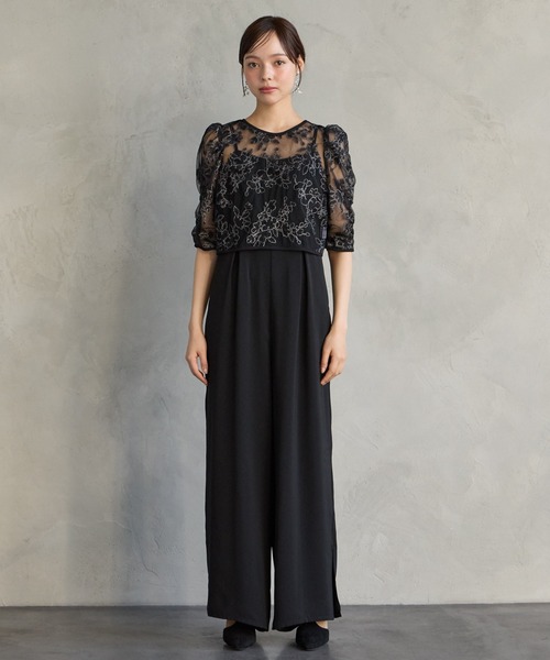 AIMER（エメ）の「フラワーモチーフラメ刺繍ブラウス×ツイルキャミソールオールインワン 2点セットパーティードレス結婚式　お呼ばれ　ドレス　20代 30代 40代（パンツドレス・レディース・グレー/ベージュ/ブラック・MEDIUM）」の14枚目の写真