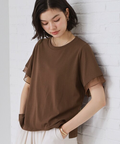 THE SHOP TK (ザ ショップ ティーケー )の「【M-XL/ひんやり】上品な透け感 袖口シアーTシャツ(Tシャツ/カットソー・レディース・ピンク/ブラック/オフホワイト/サックスブルー/ダークブラウン・13/12/14)」の3枚目の写真