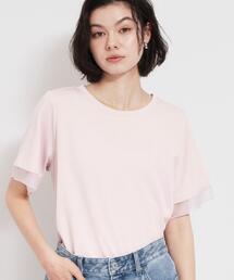 【M-XL/ひんやり】上品な透け感 袖口シアーTシャツ