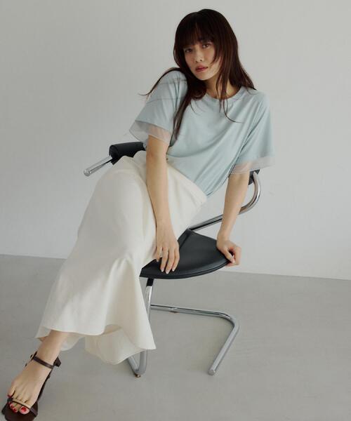 THE SHOP TK (ザ ショップ ティーケー )の「【M-XL/ひんやり】上品な透け感 袖口シアーTシャツ(Tシャツ/カットソー・レディース・ピンク/ブラック/オフホワイト/サックスブルー/ダークブラウン・13/12/14)」の8枚目の写真
