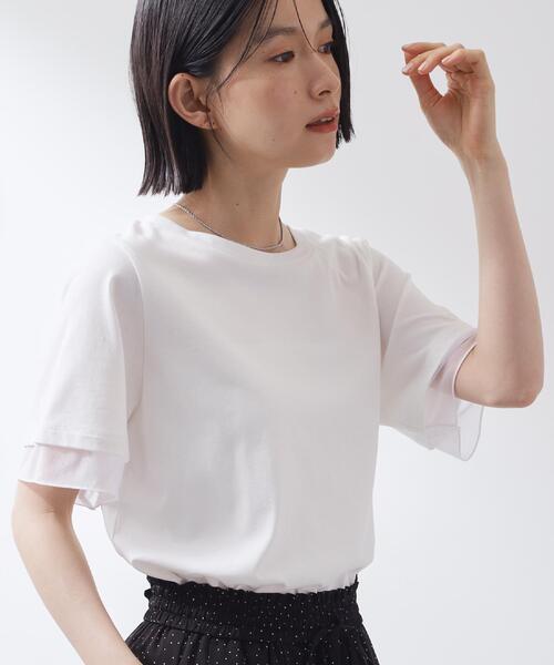 THE SHOP TK (ザ ショップ ティーケー )の「【M-XL/ひんやり】上品な透け感 袖口シアーTシャツ(Tシャツ/カットソー・レディース・ピンク/ブラック/オフホワイト/サックスブルー/ダークブラウン・13/12/14)」の9枚目の写真