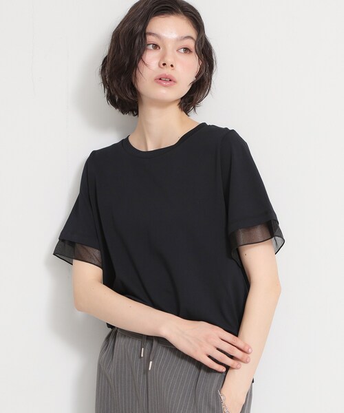 THE SHOP TK (ザ ショップ ティーケー )の「【M-XL/ひんやり】上品な透け感 袖口シアーTシャツ(Tシャツ/カットソー・レディース・ピンク/ブラック/オフホワイト/サックスブルー/ダークブラウン・13/12/14)」の6枚目の写真
