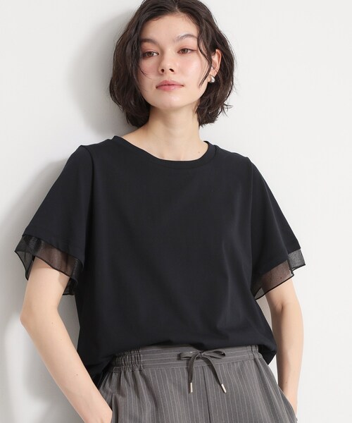 THE SHOP TK (ザ ショップ ティーケー )の「【M-XL/ひんやり】上品な透け感 袖口シアーTシャツ(Tシャツ/カットソー・レディース・ピンク/ブラック/オフホワイト/サックスブルー/ダークブラウン・13/12/14)」の7枚目の写真