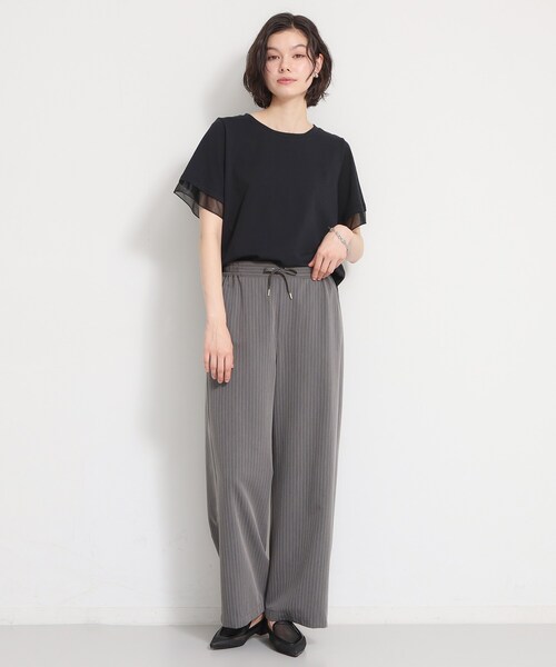 THE SHOP TK (ザ ショップ ティーケー )の「【M-XL/ひんやり】上品な透け感 袖口シアーTシャツ(Tシャツ/カットソー・レディース・ピンク/ブラック/オフホワイト/サックスブルー/ダークブラウン・13/12/14)」の8枚目の写真