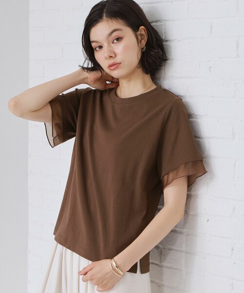 THE SHOP TK (ザ ショップ ティーケー )の「【M-XL/ひんやり】上品な透け感 袖口シアーTシャツ(Tシャツ/カットソー・レディース・ピンク/ブラック/オフホワイト/サックスブルー/ダークブラウン・13/12/14)」の10枚目の写真