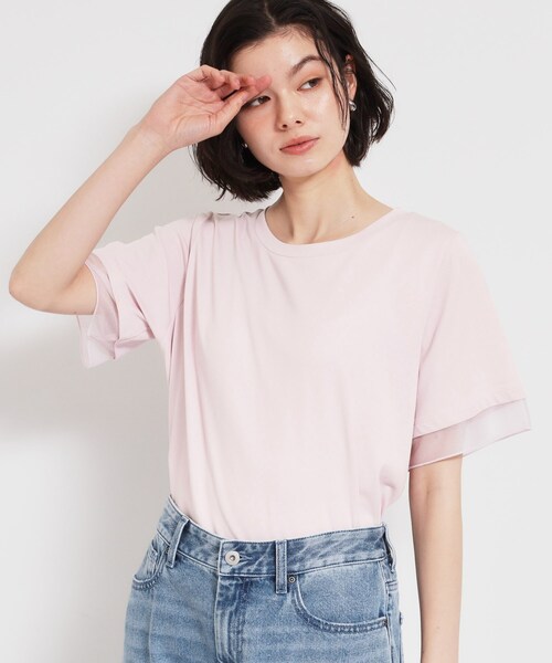THE SHOP TK (ザ ショップ ティーケー )の「【M-XL/ひんやり】上品な透け感 袖口シアーTシャツ(Tシャツ/カットソー・レディース・ピンク/ブラック/オフホワイト/サックスブルー/ダークブラウン・13/12/14)」の13枚目の写真