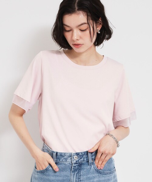 THE SHOP TK (ザ ショップ ティーケー )の「【M-XL/ひんやり】上品な透け感 袖口シアーTシャツ(Tシャツ/カットソー・レディース・ピンク/ブラック/オフホワイト/サックスブルー/ダークブラウン・13/12/14)」の14枚目の写真