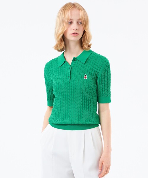 MACKINTOSH PHILOSOPHY（ﾏｯｷﾝﾄｯｼｭ ﾌｨﾛｿﾌｨｰ）の「【WEB&一部店舗限定】バッキンガムベア ケーブルニットポロ（ポロシャツ・レディース・ブルー/イエロー/ライトブルー/ピンク系その他2/ダークネイビー/グリーン・38）」の2枚目の写真