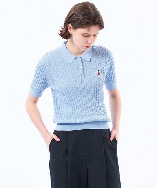 MACKINTOSH PHILOSOPHY（ﾏｯｷﾝﾄｯｼｭ ﾌｨﾛｿﾌｨｰ）の「【WEB&一部店舗限定】バッキンガムベア ケーブルニットポロ（ポロシャツ・レディース・ブルー/イエロー/ライトブルー/ピンク系その他2/ダークネイビー/グリーン・38）」の3枚目の写真