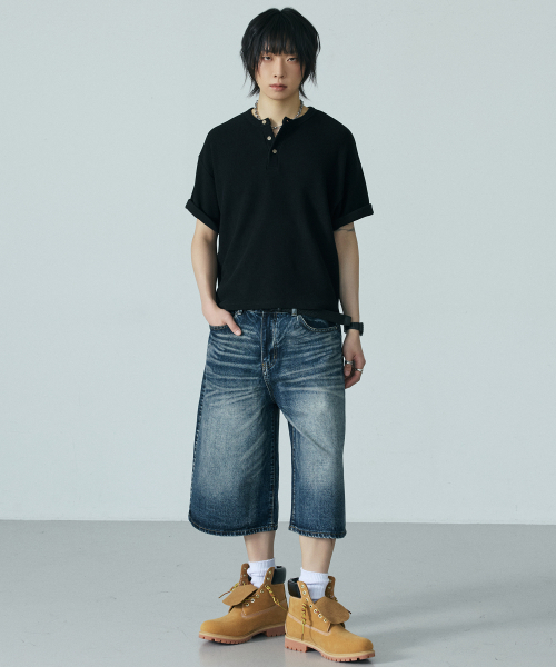 LXT（エルエックスティー）の「ワッフルヘンリーネッククロップ半袖Tシャツ[ブラック]（Tシャツ/カットソー・メンズ・その他・MEDIUM/LARGE/X-LARGE）」の5枚目の写真