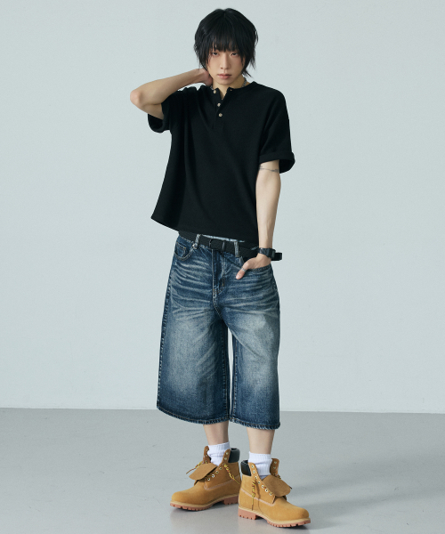 LXT（エルエックスティー）の「ワッフルヘンリーネッククロップ半袖Tシャツ[ブラック]（Tシャツ/カットソー・メンズ・その他・MEDIUM/LARGE/X-LARGE）」の6枚目の写真