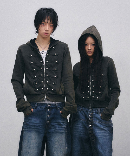 美品 さえら HISCHRONE ジップアップブラウス パーカー R-8885 HUSSAR ZIP HOODIE BLACK（パーカー）｜SCHISM INDUCING（スキズムイン