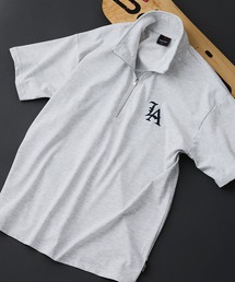 【SAVIER/サビアー】×【ZERO STAIN/ゼロステイン】【LAロゴ立体刺繍】コラボ ハーフジップ Tシャツ オーバーサイズ 汗染み防止 ストリート・スケーター