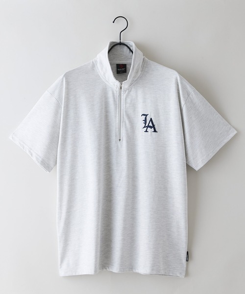 SAVIER(サビアー)の「【SAVIER/サビアー】×【ZERO STAIN/ゼロステイン】【LAロゴ立体刺繍】コラボ ハーフジップ Tシャツ オーバーサイズ 汗染み防止 ストリート・スケーター(Tシャツ/カットソー・メンズ・ブラック/オフホワイト・LARGE/MEDIUM)」の3枚目の写真