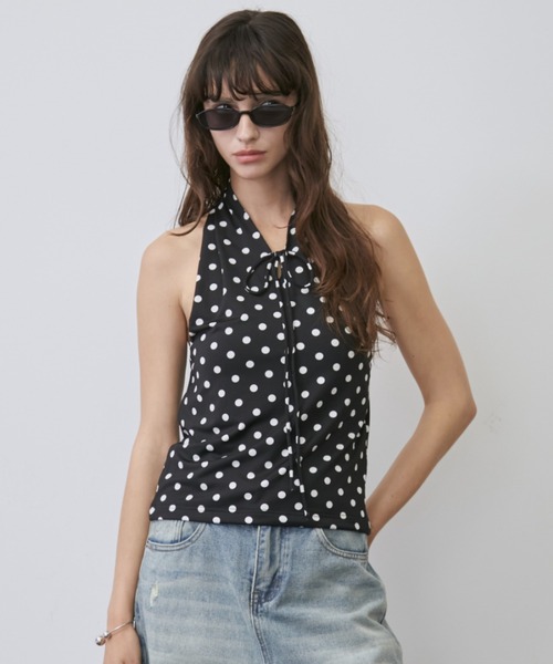 Rohwel(ローウェル)の「Dot Halter Neck Tops / ドットホルターネックトップス(タンクトップ・レディース・ホワイト/ブラック・FREE)」の16枚目の写真