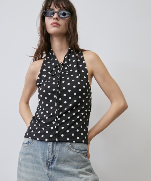 Rohwel(ローウェル)の「Dot Halter Neck Tops / ドットホルターネックトップス(タンクトップ・レディース・ホワイト/ブラック・FREE)」の17枚目の写真