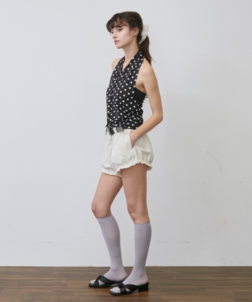 Rohwel(ローウェル)の「Dot Halter Neck Tops / ドットホルターネックトップス(タンクトップ・レディース・ホワイト/ブラック・FREE)」の4枚目の写真