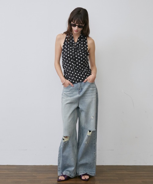Rohwel(ローウェル)の「Dot Halter Neck Tops / ドットホルターネックトップス(タンクトップ・レディース・ホワイト/ブラック・FREE)」の7枚目の写真