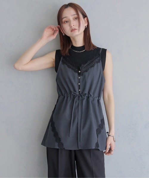 &g'aime（アンジェム）の「【&ｇ'aime 】レースチュニックビスチェ　Lace Tunic Bustier（ベスト・レディース・チャコールグレー/アイボリー/ブラック・FREE）」の3枚目の写真