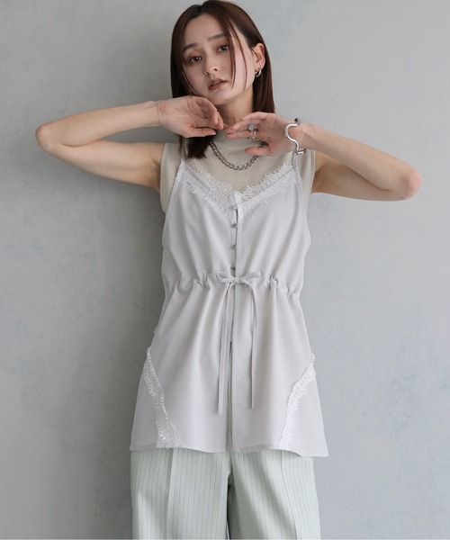 &g'aime（アンジェム）の「【&ｇ'aime 】レースチュニックビスチェ　Lace Tunic Bustier（ベスト・レディース・チャコールグレー/アイボリー/ブラック・FREE）」の2枚目の写真