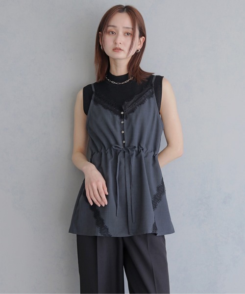 &g'aime（アンジェム）の「【&ｇ'aime 】レースチュニックビスチェ　Lace Tunic Bustier（ベスト・レディース・チャコールグレー/アイボリー/ブラック・FREE）」の7枚目の写真