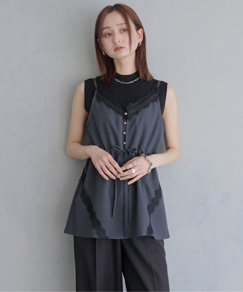 &g'aime（アンジェム）の「【&ｇ'aime 】レースチュニックビスチェ　Lace Tunic Bustier（ベスト・レディース・チャコールグレー/アイボリー/ブラック・FREE）」の8枚目の写真