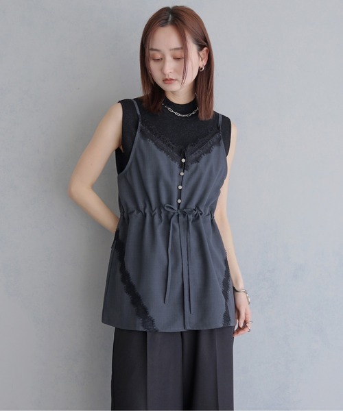 &g'aime（アンジェム）の「【&ｇ'aime 】レースチュニックビスチェ　Lace Tunic Bustier（ベスト・レディース・チャコールグレー/アイボリー/ブラック・FREE）」の9枚目の写真
