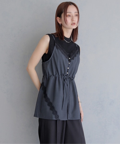 &g'aime（アンジェム）の「【&ｇ'aime 】レースチュニックビスチェ　Lace Tunic Bustier（ベスト・レディース・チャコールグレー/アイボリー/ブラック・FREE）」の10枚目の写真