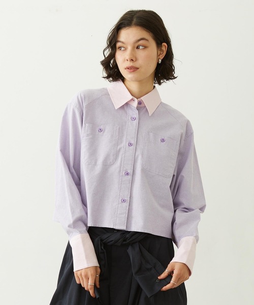 MILKFED.(ミルクフェド)の「ACCENT COLLAR and CUFFS SHIRT(シャツ/ブラウス・レディース・グレー/ライトパープル/ブルー・S/M)」の1枚目の写真