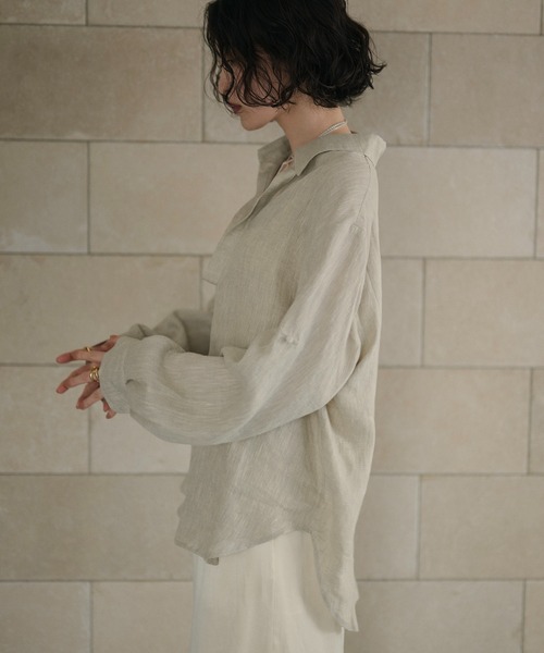 LAULEN（ローレン）の「linen design shirt /リネンデザインシャツ（シャツ/ブラウス・レディース・ベージュ/ブルー・FREE）」の4枚目の写真