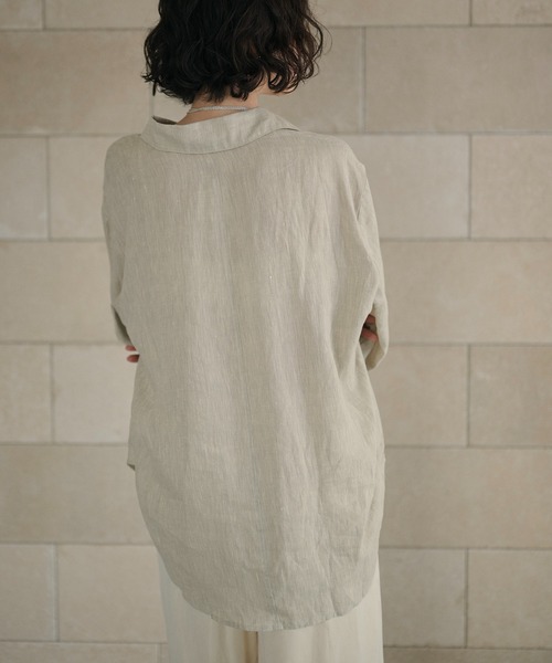 LAULEN（ローレン）の「linen design shirt /リネンデザインシャツ（シャツ/ブラウス・レディース・ベージュ/ブルー・FREE）」の5枚目の写真
