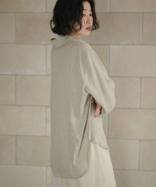 LAULEN（ローレン）の「linen design shirt /リネンデザインシャツ（シャツ/ブラウス・レディース・ベージュ/ブルー・FREE）」の6枚目の写真