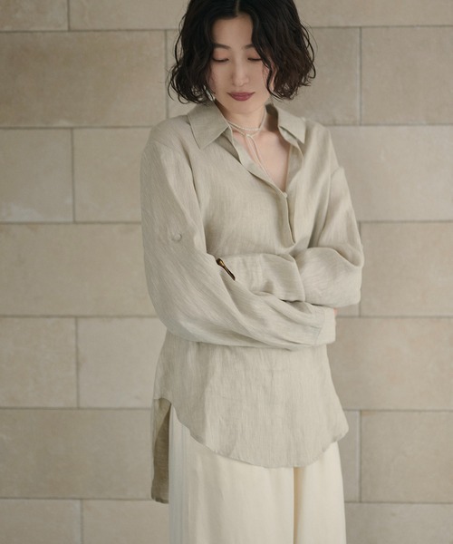 LAULEN（ローレン）の「linen design shirt /リネンデザインシャツ（シャツ/ブラウス・レディース・ベージュ/ブルー・FREE）」の7枚目の写真