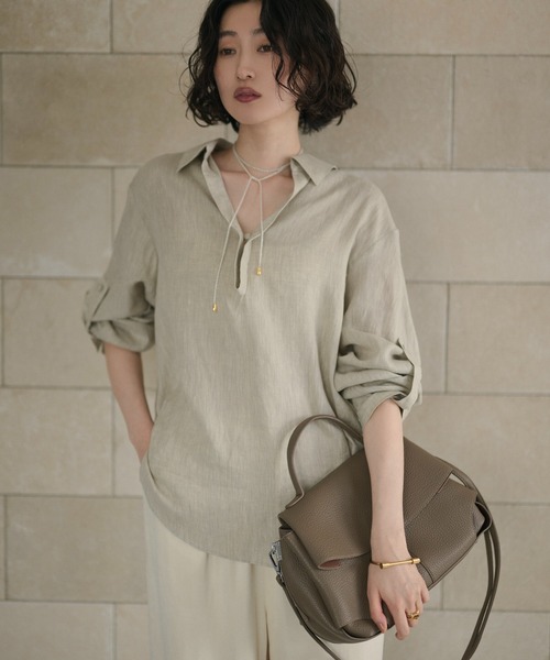 LAULEN（ローレン）の「linen design shirt /リネンデザインシャツ（シャツ/ブラウス・レディース・ベージュ/ブルー・FREE）」の8枚目の写真