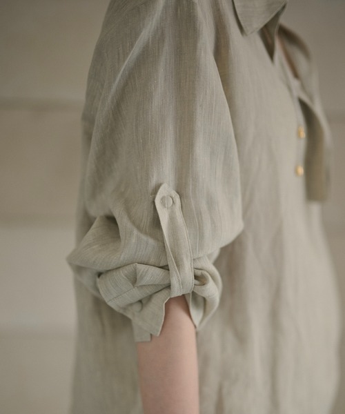 LAULEN（ローレン）の「linen design shirt /リネンデザインシャツ（シャツ/ブラウス・レディース・ベージュ/ブルー・FREE）」の21枚目の写真