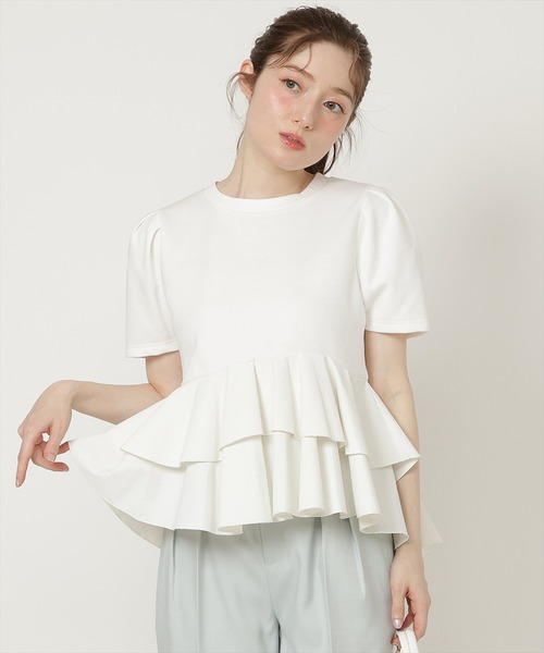 SWINGLE（スウィングル）の「【5/8(Fri)発売】異素材ペプラムトップス（Tシャツ/カットソー・レディース・イエロー/ブルー/オフホワイト/ブラック系その他7・FREE）」の21枚目の写真