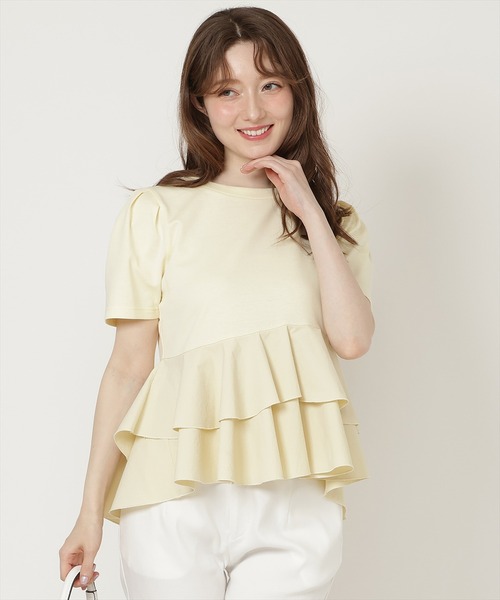 SWINGLE（スウィングル）の「【5/8(Fri)発売】異素材ペプラムトップス（Tシャツ/カットソー・レディース・イエロー/ブルー/オフホワイト/ブラック系その他7・FREE）」の6枚目の写真