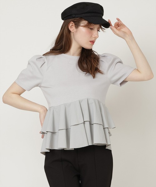 SWINGLE（スウィングル）の「【5/8(Fri)発売】異素材ペプラムトップス（Tシャツ/カットソー・レディース・イエロー/ブルー/オフホワイト/ブラック系その他7・FREE）」の13枚目の写真
