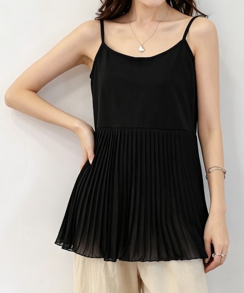 Miniministore(ミニミニストア)の「プリーツ切り替えキャミソール 韓国風夏服(キャミソール・レディース・ブラック/ホワイト・FREE)」の5枚目の写真