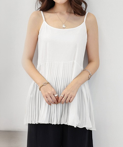 Miniministore(ミニミニストア)の「プリーツ切り替えキャミソール 韓国風夏服(キャミソール・レディース・ブラック/ホワイト・FREE)」の8枚目の写真
