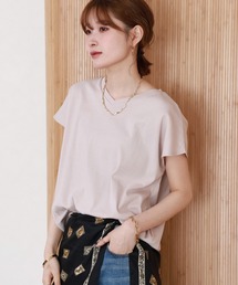 コットンフライスVネックフレンチTシャツ 半袖