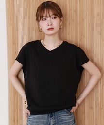 コットンフライスVネックフレンチTシャツ 半袖