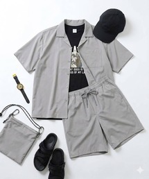 PIMLICO（ピムリコ）の「セットアップ 夏 半袖シャツ ショートパンツ メンズ 大きいサイズ WEB限定 収納袋付き 無地 半袖 開襟シャツ＆ショートパンツセット PIMLICO (ピムリコ)（セットアップ）」