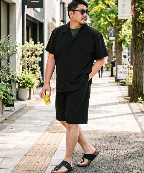 PIMLICO(ピムリコ)の「セットアップ 夏 半袖シャツ ショートパンツ メンズ 大きいサイズ WEB限定 収納袋付き 無地 半袖 開襟シャツ&ショートパンツセット PIMLICO (ピムリコ)(セットアップ・メンズ・ダークグレー/グレー/ブラック・X1(3L~4L)/X2(4L~5L)/X3(6L~7L)/X4(8L~9L)/X5(9L~10L))」の16枚目の写真