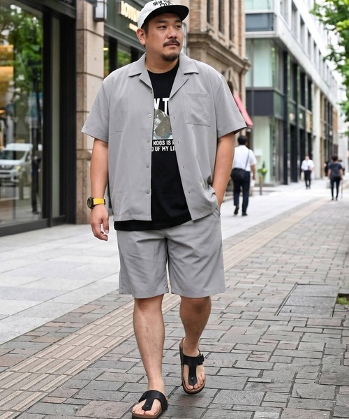 PIMLICO(ピムリコ)の「セットアップ 夏 半袖シャツ ショートパンツ メンズ 大きいサイズ WEB限定 収納袋付き 無地 半袖 開襟シャツ&ショートパンツセット PIMLICO (ピムリコ)(セットアップ・メンズ・ダークグレー/グレー/ブラック・X1(3L~4L)/X2(4L~5L)/X3(6L~7L)/X4(8L~9L)/X5(9L~10L))」の22枚目の写真