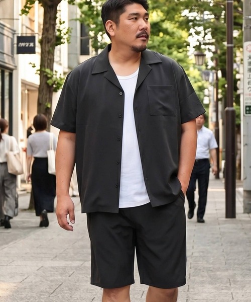 PIMLICO(ピムリコ)の「セットアップ 夏 半袖シャツ ショートパンツ メンズ 大きいサイズ WEB限定 収納袋付き 無地 半袖 開襟シャツ&ショートパンツセット PIMLICO (ピムリコ)(セットアップ・メンズ・ダークグレー/グレー/ブラック・X1(3L~4L)/X2(4L~5L)/X3(6L~7L)/X4(8L~9L)/X5(9L~10L))」の15枚目の写真