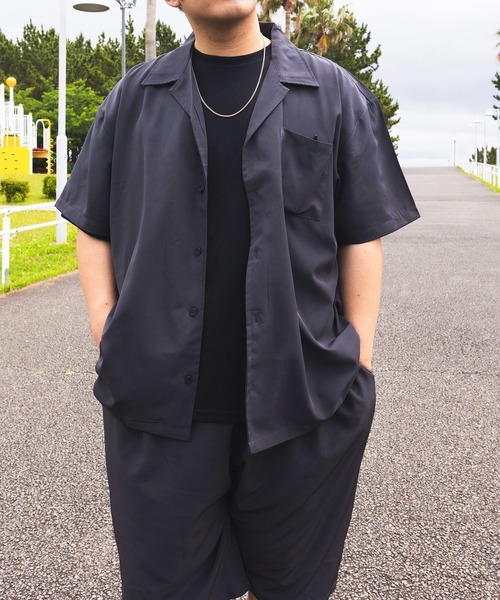 PIMLICO(ピムリコ)の「セットアップ 夏 半袖シャツ ショートパンツ メンズ 大きいサイズ WEB限定 収納袋付き 無地 半袖 開襟シャツ&ショートパンツセット PIMLICO (ピムリコ)(セットアップ・メンズ・ダークグレー/グレー/ブラック・X1(3L~4L)/X2(4L~5L)/X3(6L~7L)/X4(8L~9L)/X5(9L~10L))」の5枚目の写真