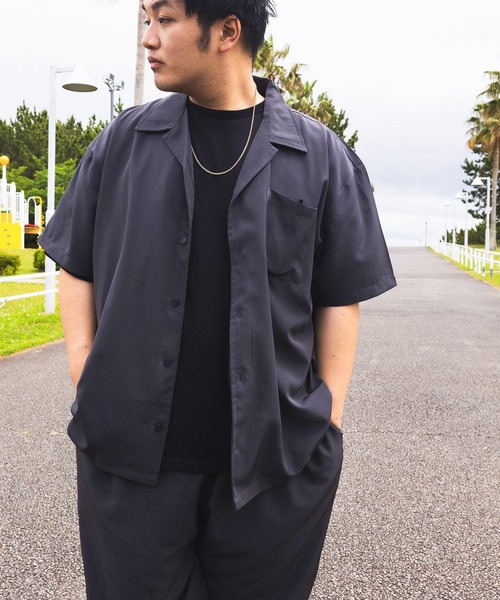 PIMLICO(ピムリコ)の「セットアップ 夏 半袖シャツ ショートパンツ メンズ 大きいサイズ WEB限定 収納袋付き 無地 半袖 開襟シャツ&ショートパンツセット PIMLICO (ピムリコ)(セットアップ・メンズ・ダークグレー/グレー/ブラック・X1(3L~4L)/X2(4L~5L)/X3(6L~7L)/X4(8L~9L)/X5(9L~10L))」の6枚目の写真