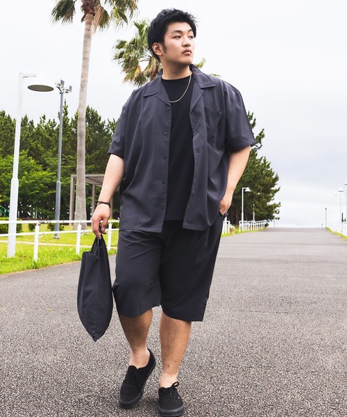PIMLICO(ピムリコ)の「セットアップ 夏 半袖シャツ ショートパンツ メンズ 大きいサイズ WEB限定 収納袋付き 無地 半袖 開襟シャツ&ショートパンツセット PIMLICO (ピムリコ)(セットアップ・メンズ・ダークグレー/グレー/ブラック・X1(3L~4L)/X2(4L~5L)/X3(6L~7L)/X4(8L~9L)/X5(9L~10L))」の9枚目の写真