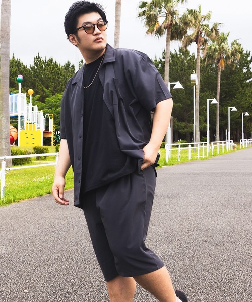 PIMLICO(ピムリコ)の「セットアップ 夏 半袖シャツ ショートパンツ メンズ 大きいサイズ WEB限定 収納袋付き 無地 半袖 開襟シャツ&ショートパンツセット PIMLICO (ピムリコ)(セットアップ・メンズ・ダークグレー/グレー/ブラック・X1(3L~4L)/X2(4L~5L)/X3(6L~7L)/X4(8L~9L)/X5(9L~10L))」の12枚目の写真